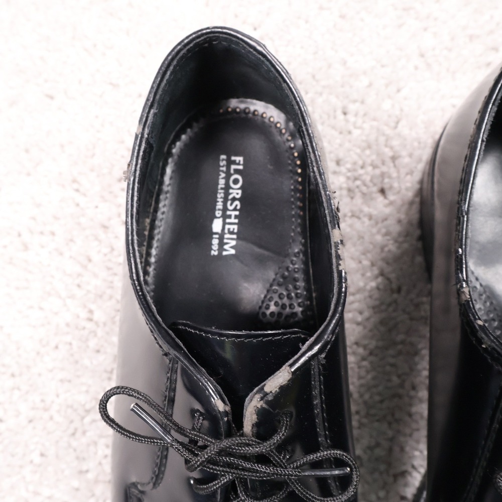 Florsheim Black Leather Dress Shoes Oxford Lace Up Classic Mens 11 D - Flaws - Picture 5 of 9